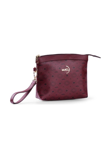 Deri Company Kadın Basic Clutch Çanta Monogram Desenli Logolu Bordo Siyah (4010B) 214009 Bordo - Siyah