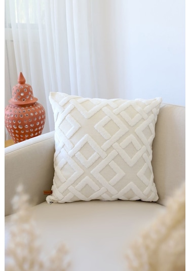 Jakarlı Kırlent 50x50 Cm Mila Ekru