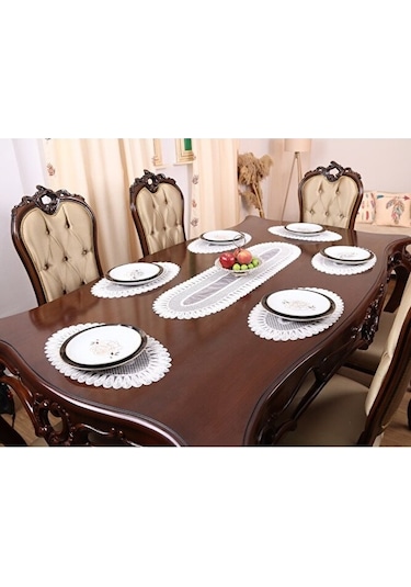 Amerikan Servis Supla Ve Runner Seti 8 Kişilik Set Nakışlı Vivien Bej