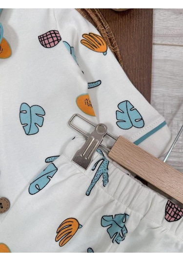 Kruvaze Yaka %100 Pamuk Önden Düğmeli Mevsimlik Ünisex Bebek Ve Çocuk Pijama Takımı 4bb2 Beyaz