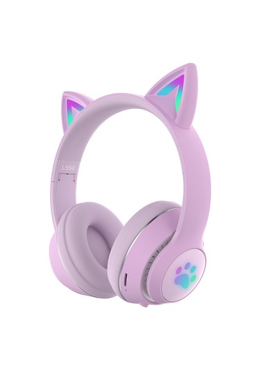 Mor Renkli Bluetooth 5.0 Işıyan Kedi Kulaklıkları