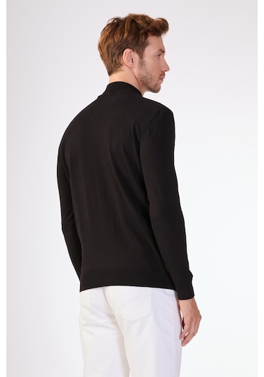 Dufy %100 Pamuk Slim Fit Düz Erkek Triko - Siyah