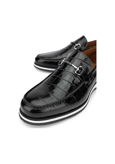 Tamer Tanca Erkek Hakiki Deri Siyah Kroko Loafer Ayakkabı 183 30351 Erk Ayk Y24 Sıyah Kroko Siyah