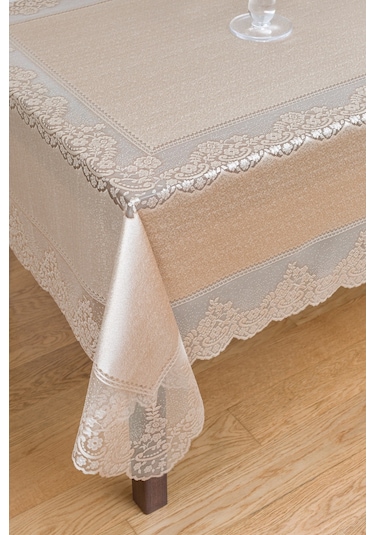 Çini Desenli Örme Leke Tutmaz Masa Örtüsü Sütlü Kahverengi