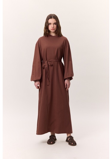 Balon Kollu Uzun Rahat Elbise Ağaç Kabuğu Ağaç Kabuğu