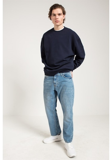 Jahr Marc Oversize Asit Yıkamalı Lacivert Erkek Sweatshirt Lacivert