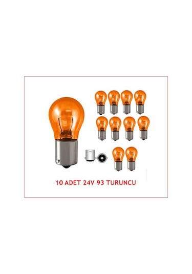 93 24w P21w Turuncu Düz Tırnak Sinyal Ampulü 10adet