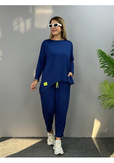 The İstanbul Kadın Iki Iplik Viskon Pamuk Kumaş Arma Detaylı Ikili Takım Lacivert