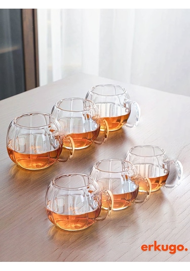 6 Adet Borosilikat Sunum Bardağı, Kahve Bardağı, Isı Dayanıklı Kulplu Meşrubat Bardağı 450 Ml Civelek Şeffaf