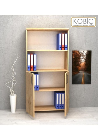 Kobiç Ofis Dosya Dolabı Kilitli Yarım Kapak Suntalam Dolap 70x35x150 Cm Meşe Meşe