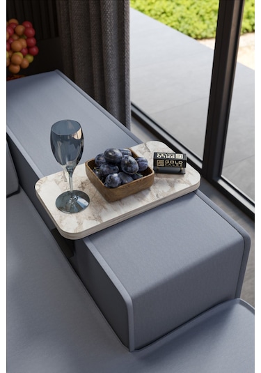 Yan Sehpa Ayarlanabilir Tepsi Dikdörtgen Dekoratif Modern Yatay Dikey Koltuk Sehpası Efes Beyaz Mermer Desen