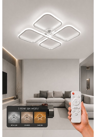 Nuvo Led Plafonyer Avize 3 Renk Kumandalı Beyaz