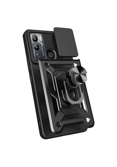 İnfinix Hot 20i Kılıf Manyetik Standlı Kamera Korumalı Yüzüklü Zırh Tank Kılıf Koruyucu Kapak