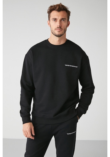 Marshall  Erkek Pamuklu Içi Polarlı Nakışlı Relaxed Siyah Eşofman Takımı