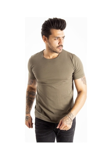Deepsea Haki Erkek Dar Kesim Basic Tişört 1801131 Haki