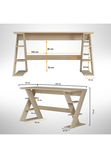Pasific Home Lungo Raflı Çalışma Masası, Ofis Masası, 60X140 Cm, Meşe