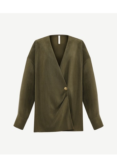 Yargıcı Geniş Gömlek Yaka Uzun Kol Gömlek 25kkgm6044x 007 Haki