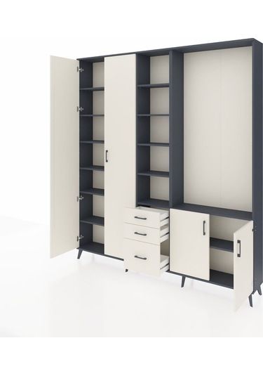 Arges Dolap 13 Raflı 3 Çekmeceli 4 Kapaklı 220x30x243 Antrasit-aytaşı/aytaşı Aytası/aytası
