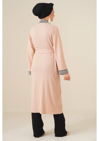 Bigdart 5865 Nakışlı Örme Uzun Kimono - Bisküvi