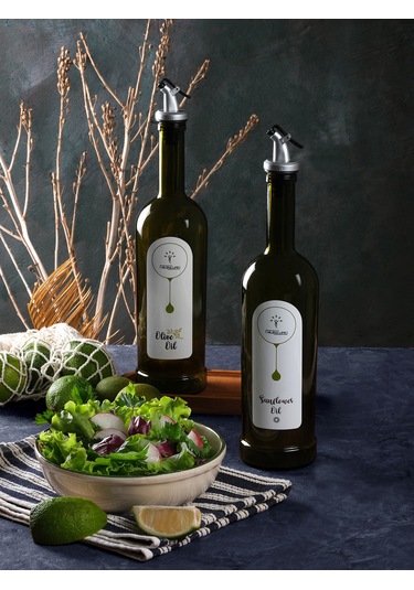 Amber 2'li 750 ml Zeytinyağı ve Sıvıyağ Yağdanlık Şişesi Ayçiçekyağı,Yağlık*Stantsız fb