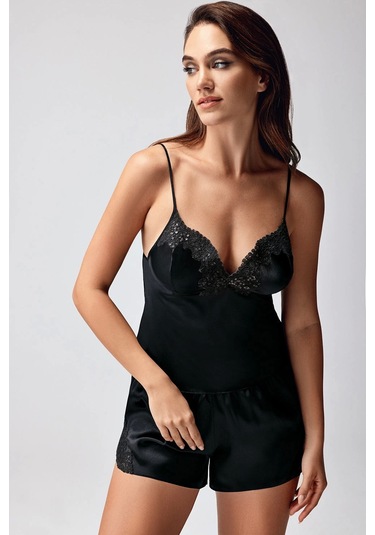 Freshness 9950-şt Saten Askılıı Şort Takımı Siyah