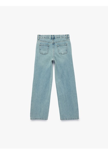 Koton Pamuklu Cepli Geniş Paça Denim Pantolon Lıght Indıgo 6skg40030ad Açık Mavi