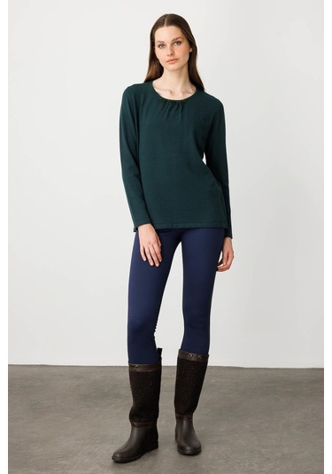 Kadın Sıfır Yaka Dantel Çiçek İşlemeli Ligralı Bluz Yeşil Yeşil