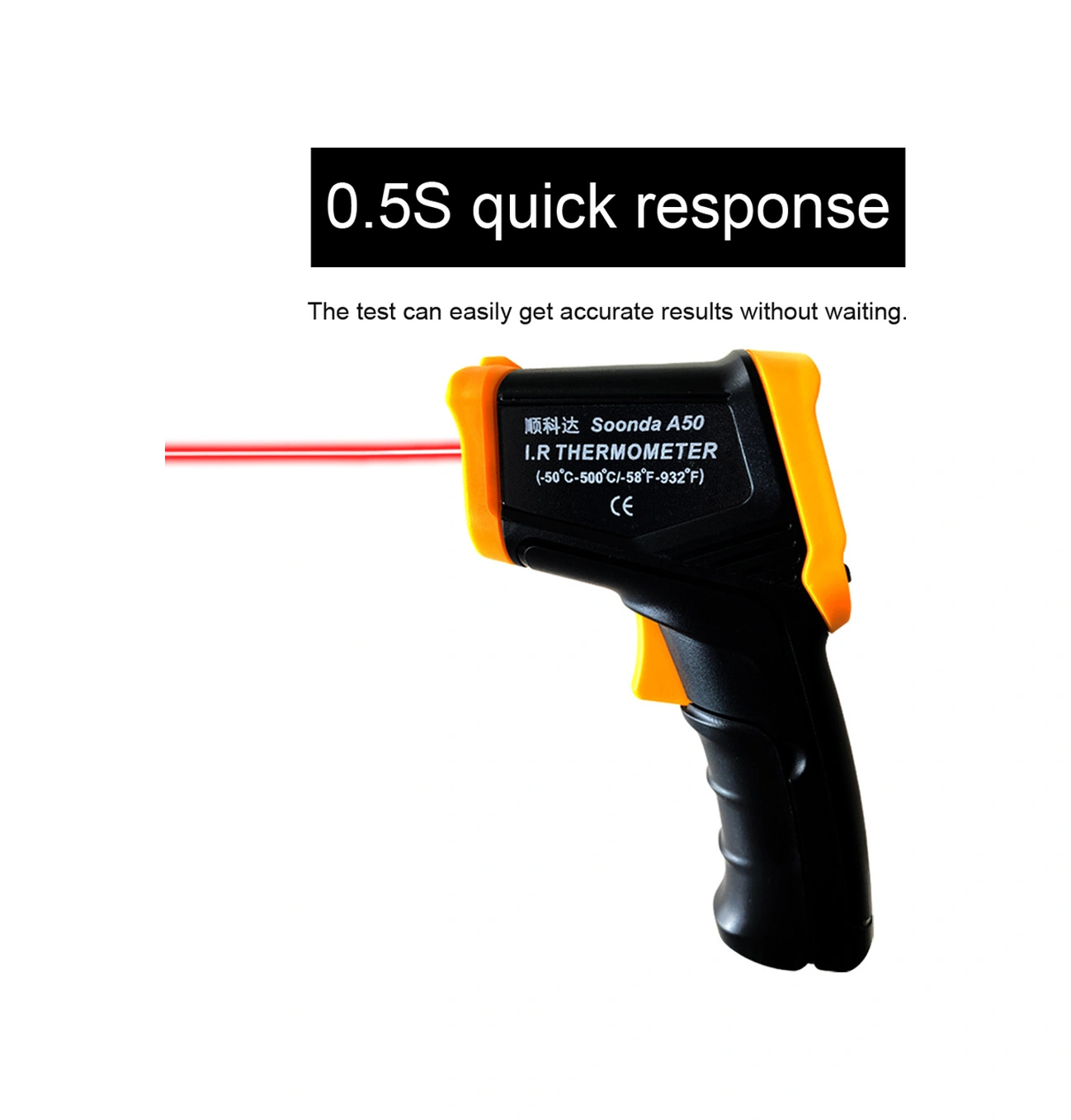 Folinda El Tipi Kızılötesi Sıcaklık Ölçer -50 C/+500 C, Lcd Ekran, Temassız Ölçüm, C/ F Dönüşümü, Çok Amaçlı Pil Dahil Değil