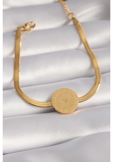 Dodes Dodes 316l Çelik Gold Renk İtalyan Zincir Model İşlemeli Madalyon Figür Kadın Bileklik Tg27bb5 Çok Renkli