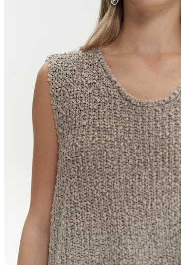 Mai Collection Mai Studios Co. Knitle Rahat Kalıp Triko Vizon Crop Vizon