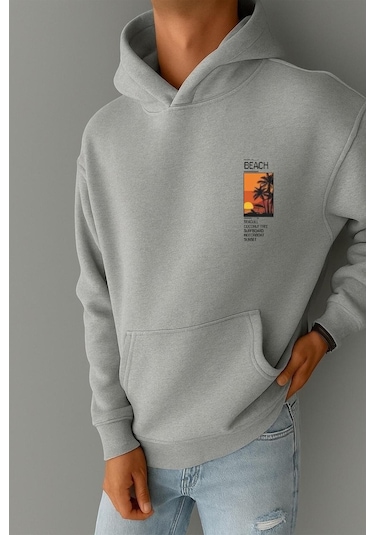 Benroma 3 İplik Penye Sunset Baskılı Sweatshırt Gri