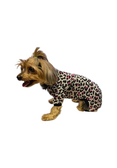 Miniş Pink Leopard Sweatshirt Küçük Irk Köpek Tulumu