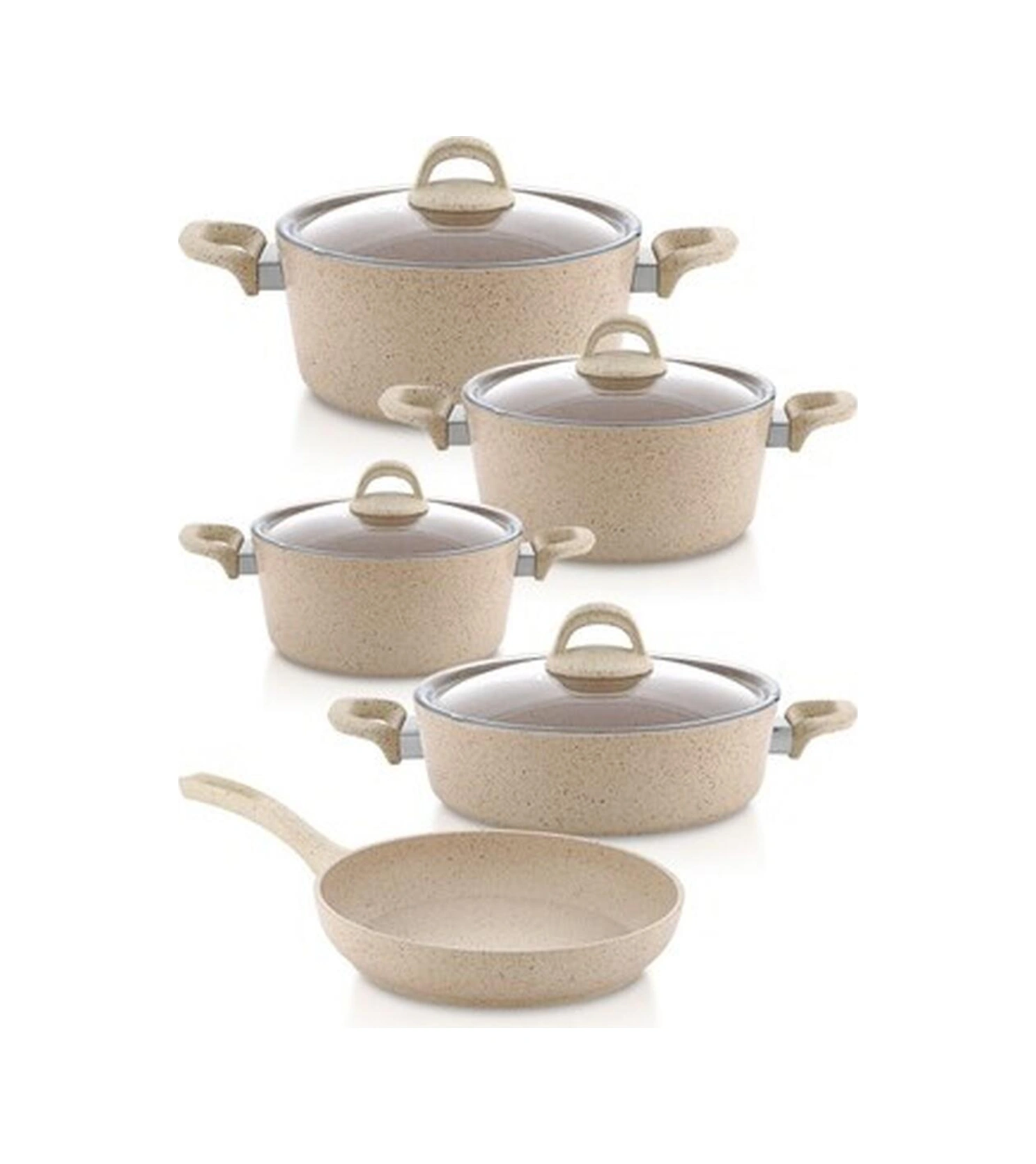 Hascevher Granit 9 Pcs Beren Cam Kapaklı Set Bakır - Siyah