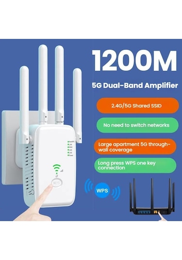 Sones Urant U11 1200mbps 2.4g Ve 5.8g Kablosuz Tekrarlayıcı Wifi Sinyal Amplifikatörü Wps Hızlı Ayar Desteği Ab Fişi Siyah