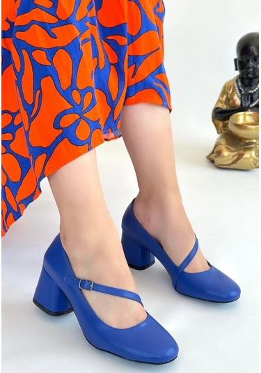 Kier Mavi Cilt Kadın Topuklu Ayakkabı Mavi1