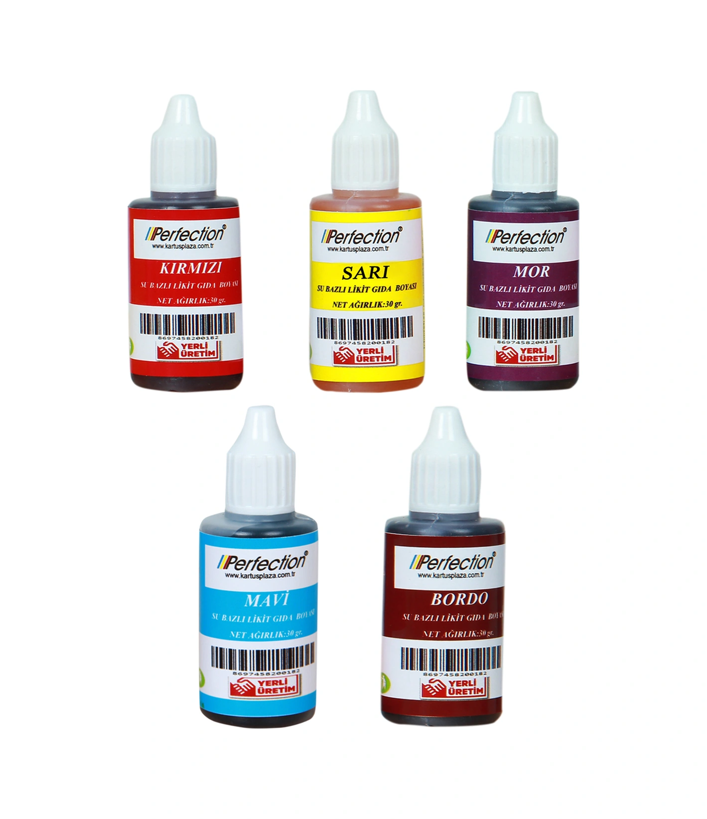 Perfection Chef 5'li Sıvı Su Bazlı Likit Gıda Boyası Mor Sarı Kırmızı Mavi Bordo 5 X 30 Gr .