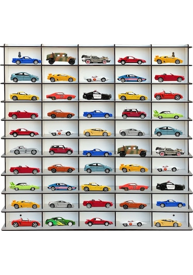 Woodbu 1/64 Hobi Araba Rafı Beyaz 50'Li (Hot Wheels, Matchbox)