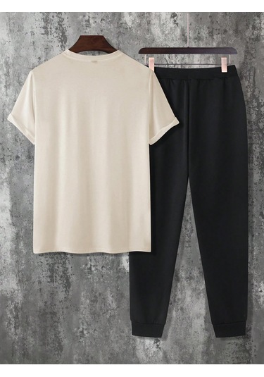 Unisex Leopar Kalp Baskılı Eşofman Takımı Bej