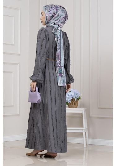 Fırfır Detaylı Rüya Elbise-gri-5470 Gri