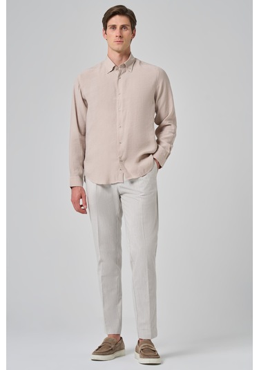 Morven Erkek Bej Trend Düz Desen Dynamic Fit Düğmeli Yaka Gömlek 25ms004030653 Bej Bej