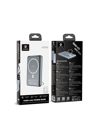 Lenyes Pw1001d Pd 22.5w Hızlı Şarj Özellikli Standlı Wireless Powerbank 15w 10000mah Gri