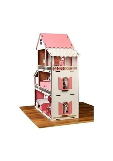Pembe Ahşap Barbi Bebek Oyun Evi