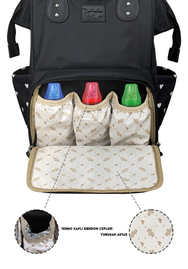 Paris X Pro Kadın Ve Anne Bebek Bakım Sırt Çantası Kalplı Siyah