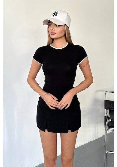 Giysa Kadın Bisiklet Yaka Pamuklu Basic T-shirt Siyah - Ms0001285 Siyah