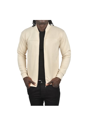 Deepsea Erkek Bej Dar Kesim Likralı Fermuarlı Süet Kumaş Ceket İnce Mont 2504334 False Bej