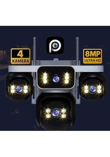 Hieasy 8mp 4 Kameralı Wifi 16x Zoom Hieasy Gece Görüş Çift Yönlü Ses Uzaktan İzleme Kişi Takibi Türkçe Es-5804