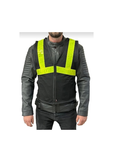 Venom Motosiklet Yelek Reflektif Neon Çizgili Reflektörlü Motorcu Yelek