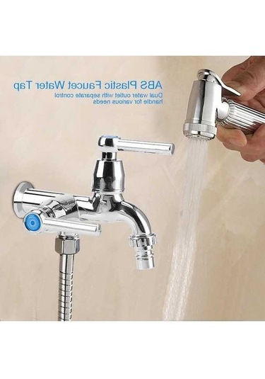 Bosphorusboutique02 Abs Çamaşır Makinesi Bataryası, Mutfak & Banyo Su Musluğu, Krom, Çift Çıkışlı, Düz Sap, G1/2 Bağlantılı Krom