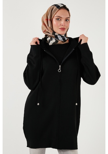 Lela Modest Regular Fit Kapüşonlu Tesettür Triko Bayan Hırka 4616176 Siyah