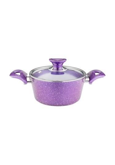 24 Cm Granit Derin Tencere Cam Kapak - Violet Violet